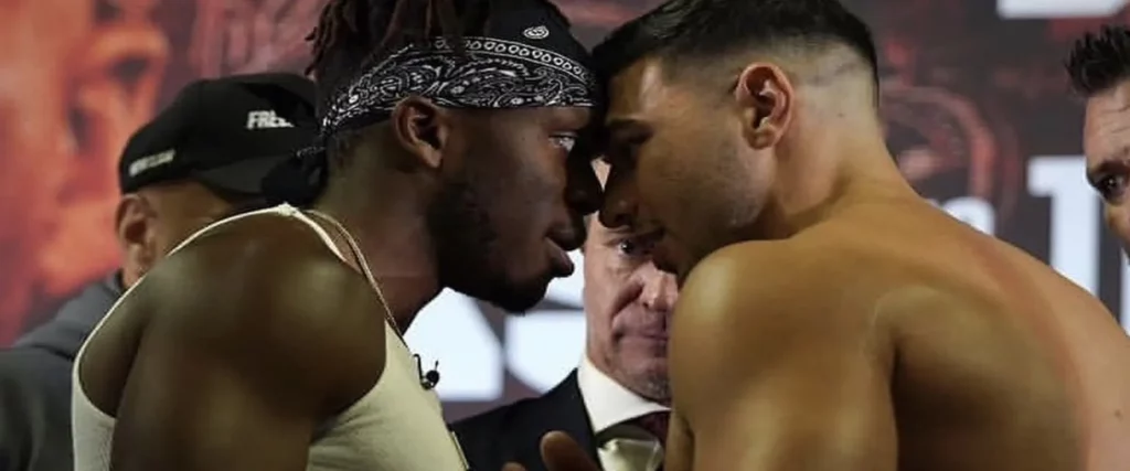 KSI and Tommy Fury square up at the pre-fight weigh-in